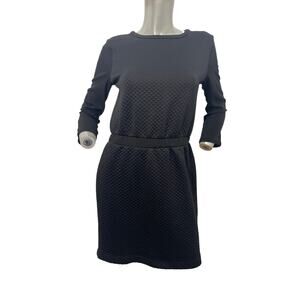 Max&Co black quilted cinched waistline mini dress long sleeve size S